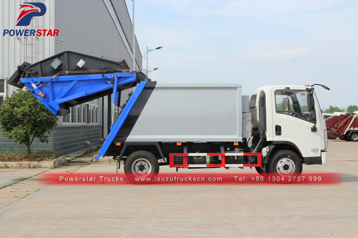Camión compactador de basura hidráulico ELF NPR de 5 toneladas de Myanmar Isuzu fabricado por powerstar
