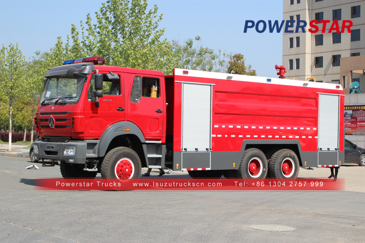China 6x4 10000L-15000L Beiben camión de extinción de incendios con tanque de espuma de agua exportado a Uganda