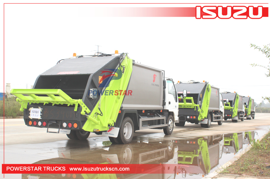 Vehículo compactador de residuos Tahití ISUZU NKR NPR Camiones de basura con cargador trasero