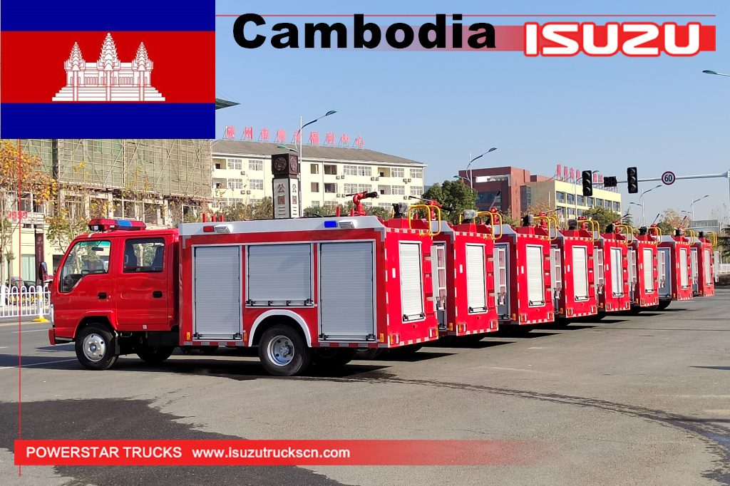 Camión bomba de agua de rescate de emergencia contra incendios ISUZU ELF 100P de Camboya, vehículo pequeño con motor de bomberos