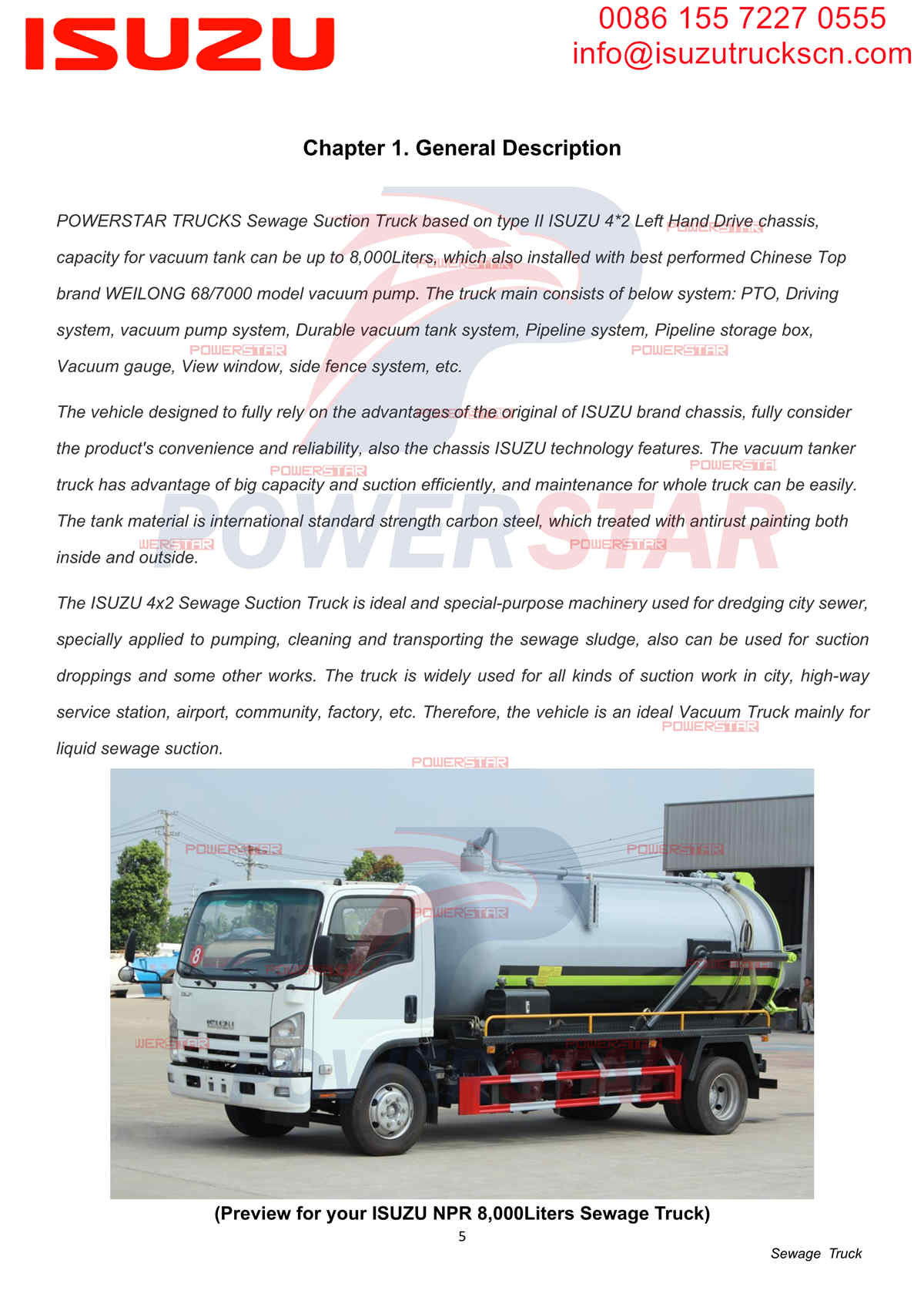 Camión de aguas residuales ISUZU 700P NPR 8cbm Manual Dubai-