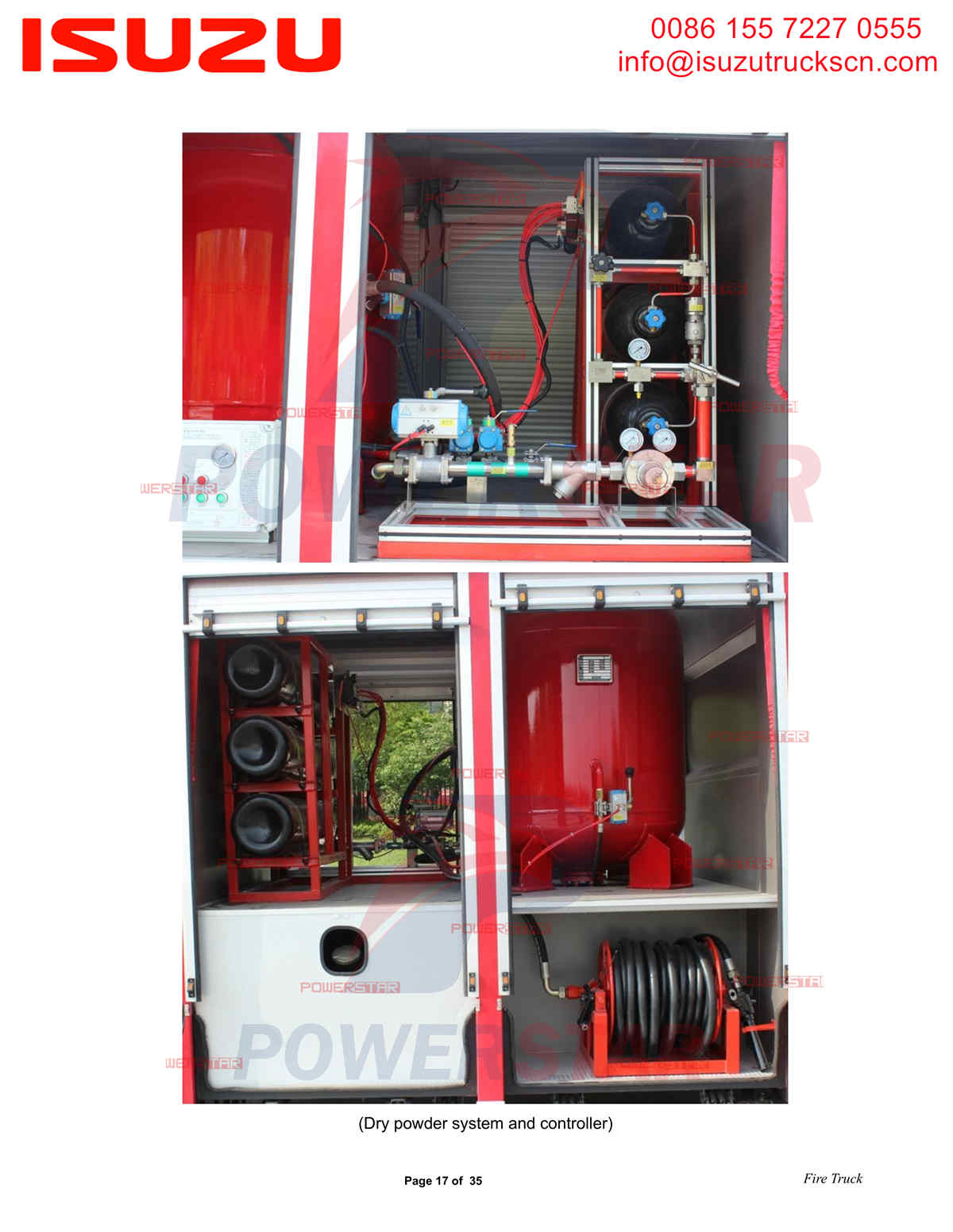 C:\fakepath\POWERSTAR TRUCKS ISUZU FVR Camión de bomberos de agua, espuma y polvo