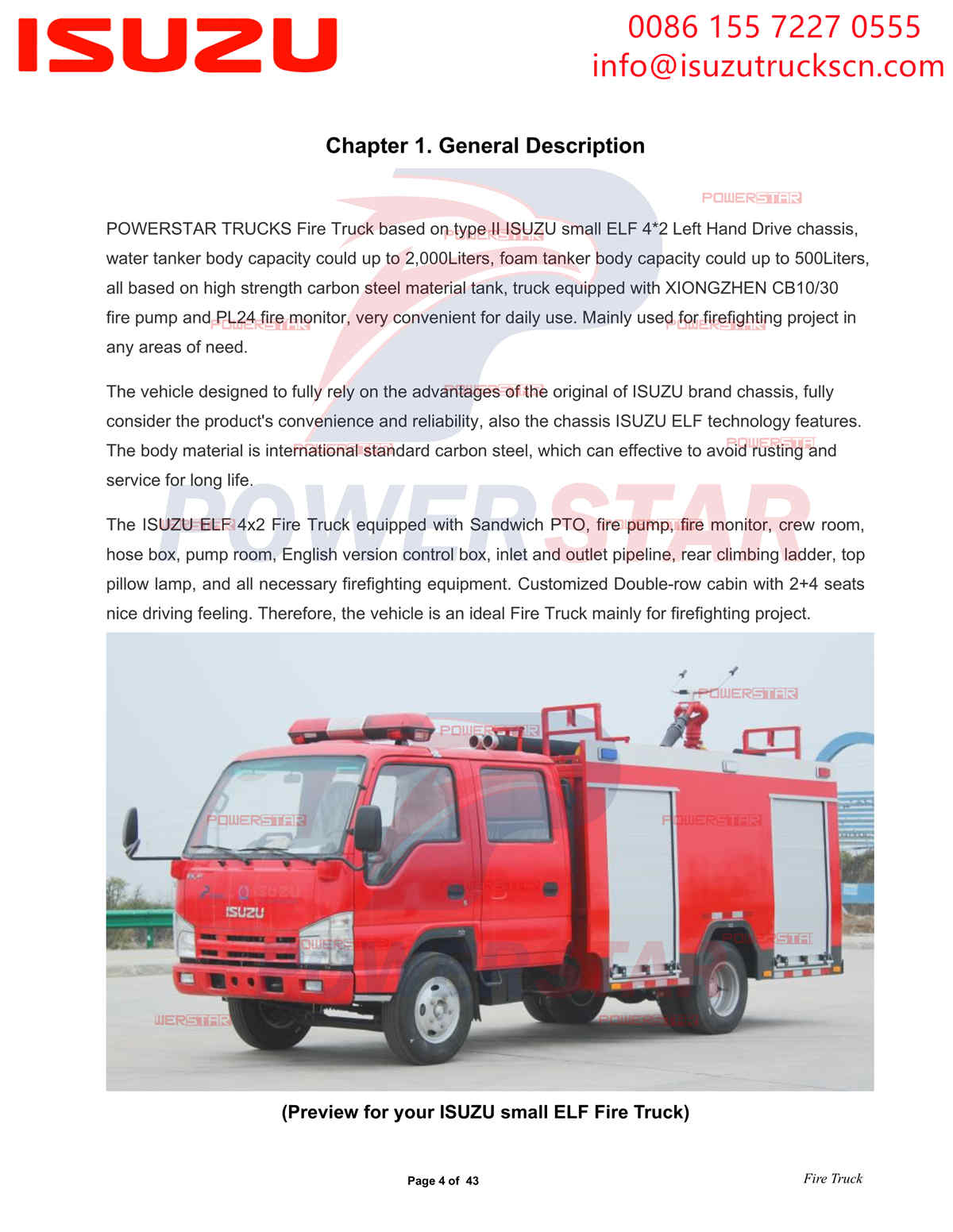 Exportación de camión de bomberos de agua y espuma POWERSTAR ISUZU 100P a Albania