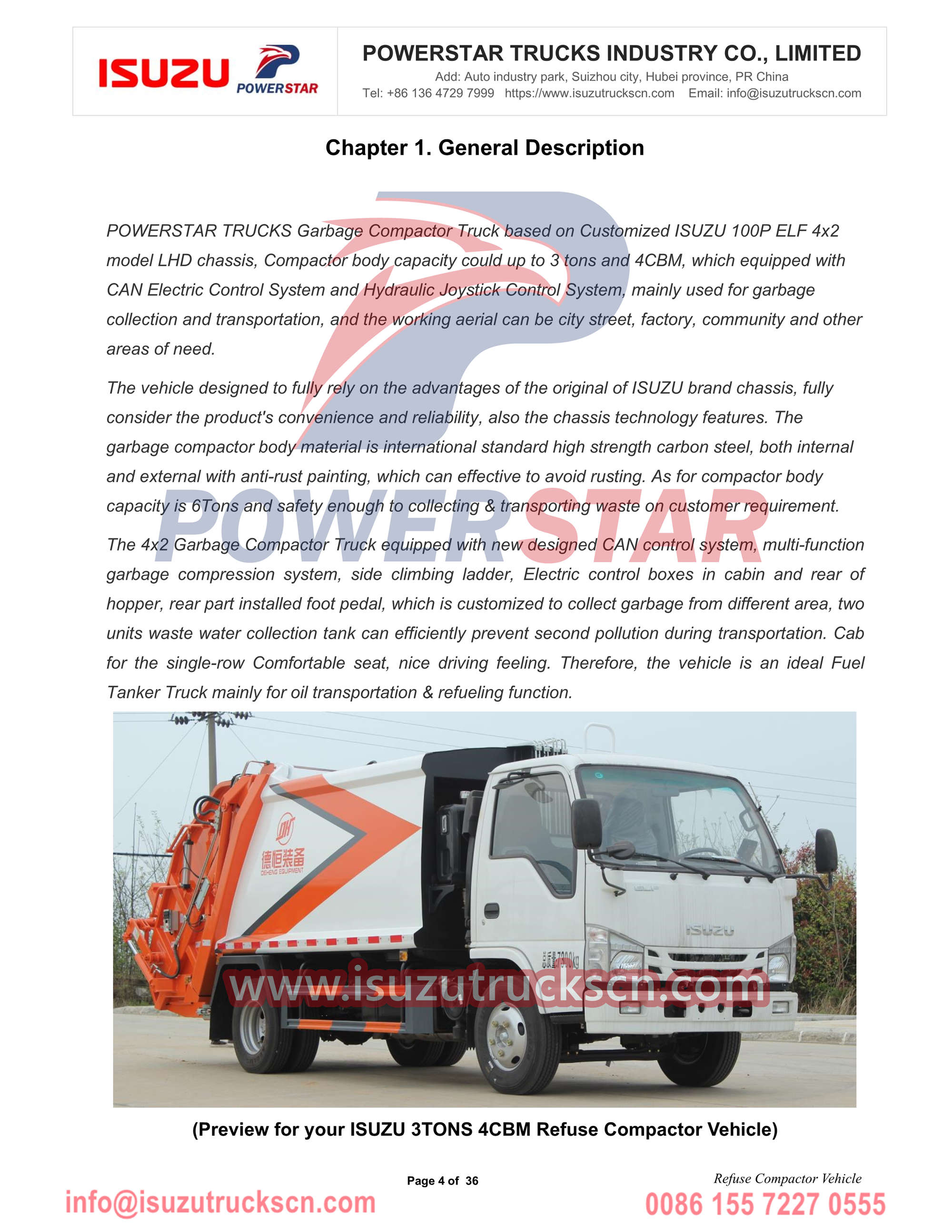 POWERSTAR Isuzu 4cbm Vehículo compactador de basura Exportación manual África Gambia
