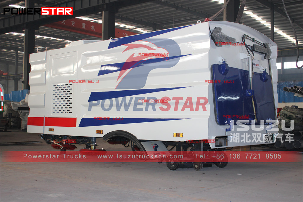 Exportación del kit de carrocería de barredora de carreteras POWERSTAR de 5 cbm a Arabia Saudita para montarlo en un camión ISUZU NQR
    