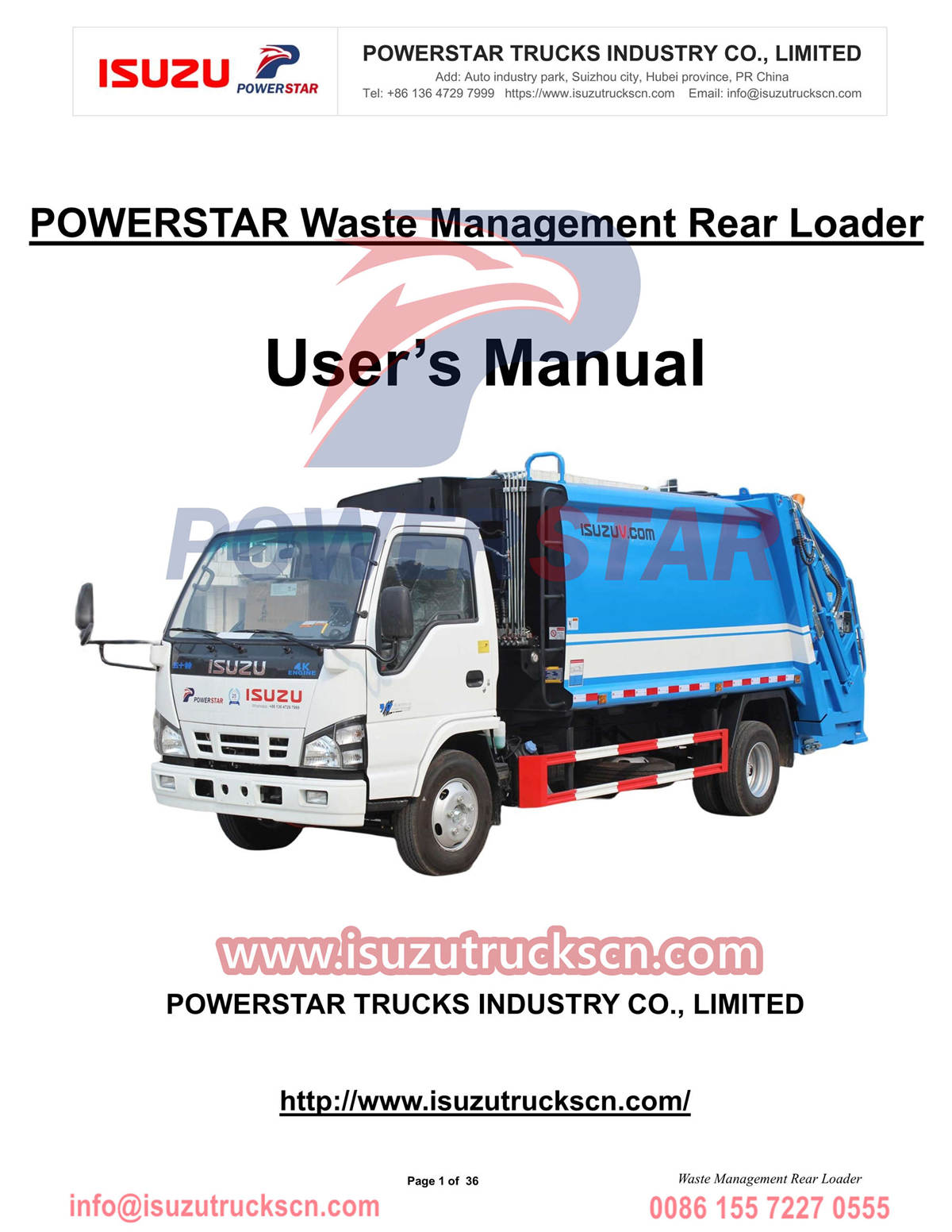 Manual del cargador trasero para gestión de residuos ISUZU NKR 8cbm de Laos
    