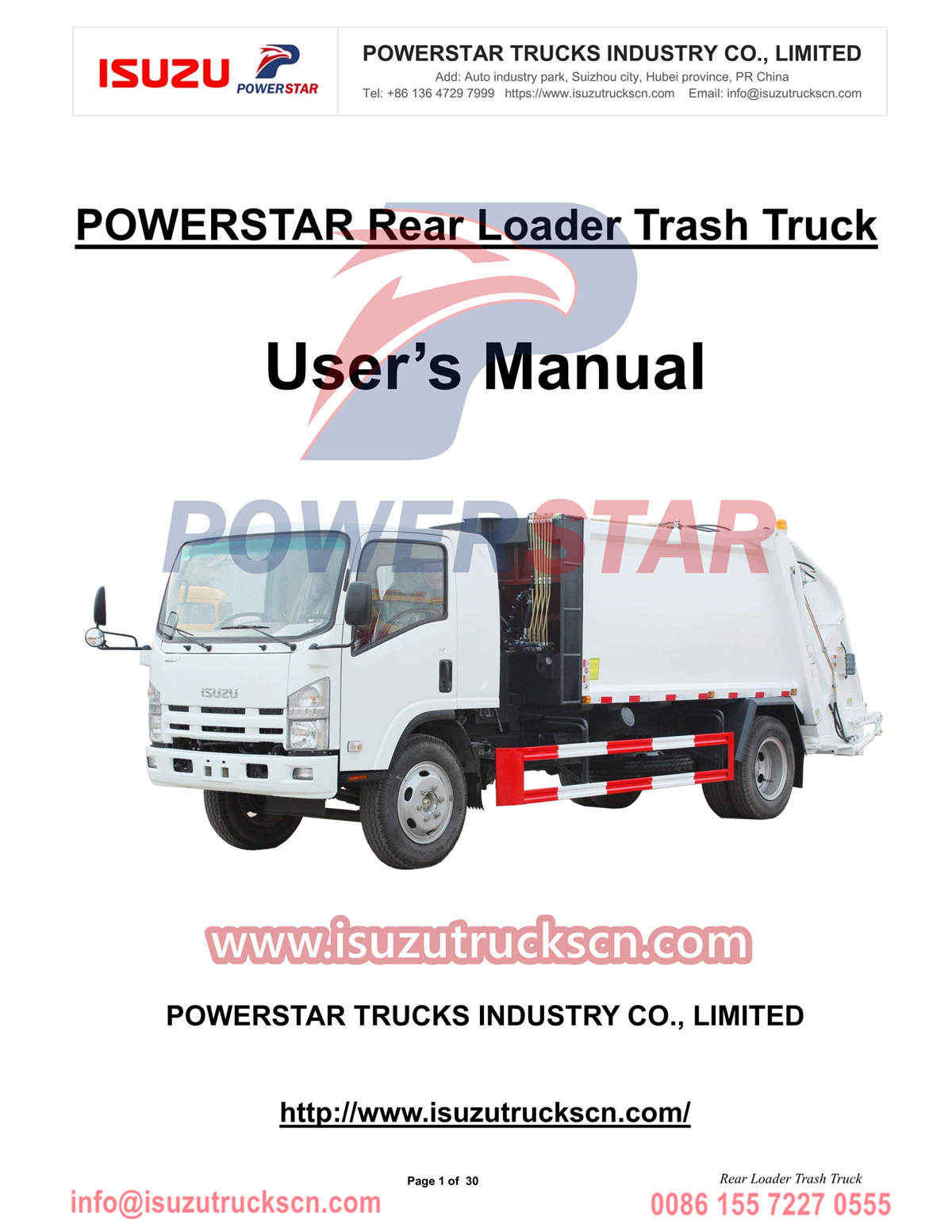Manual del camión de basura con carga trasera POWERSTAR ISUZU 700P de Etiopía
    