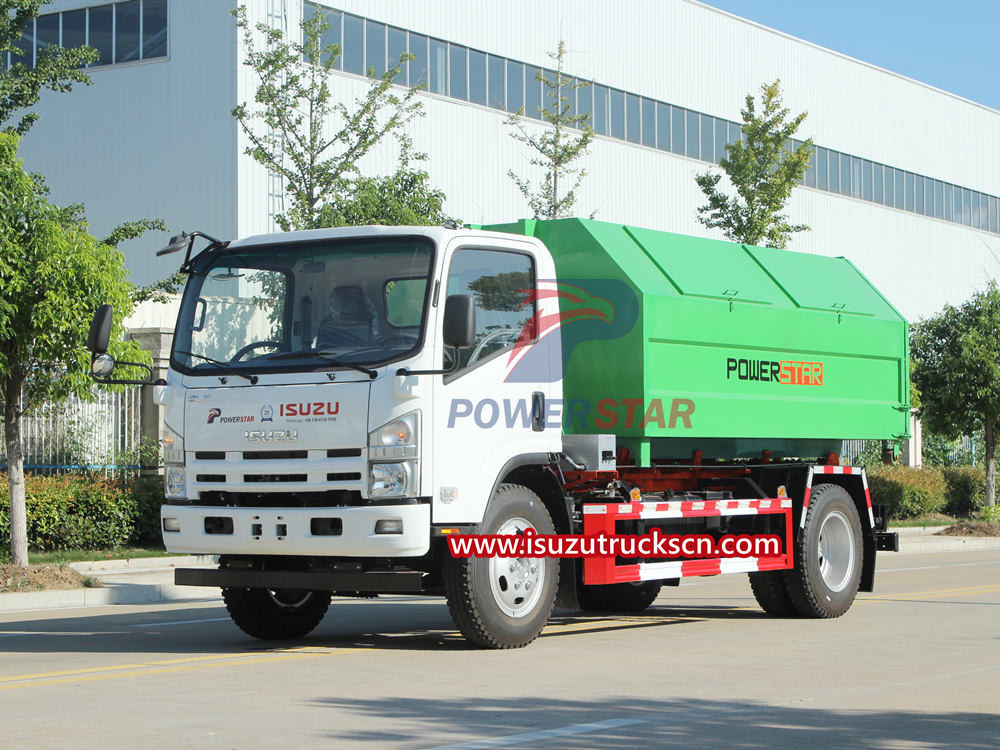 Introducción del producto del camión de basura con elevación de gancho Isuzu
    