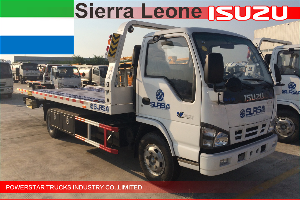 Camiones grúa Isuzu de plataforma plana de 7 unidades para Sierra Leona
    