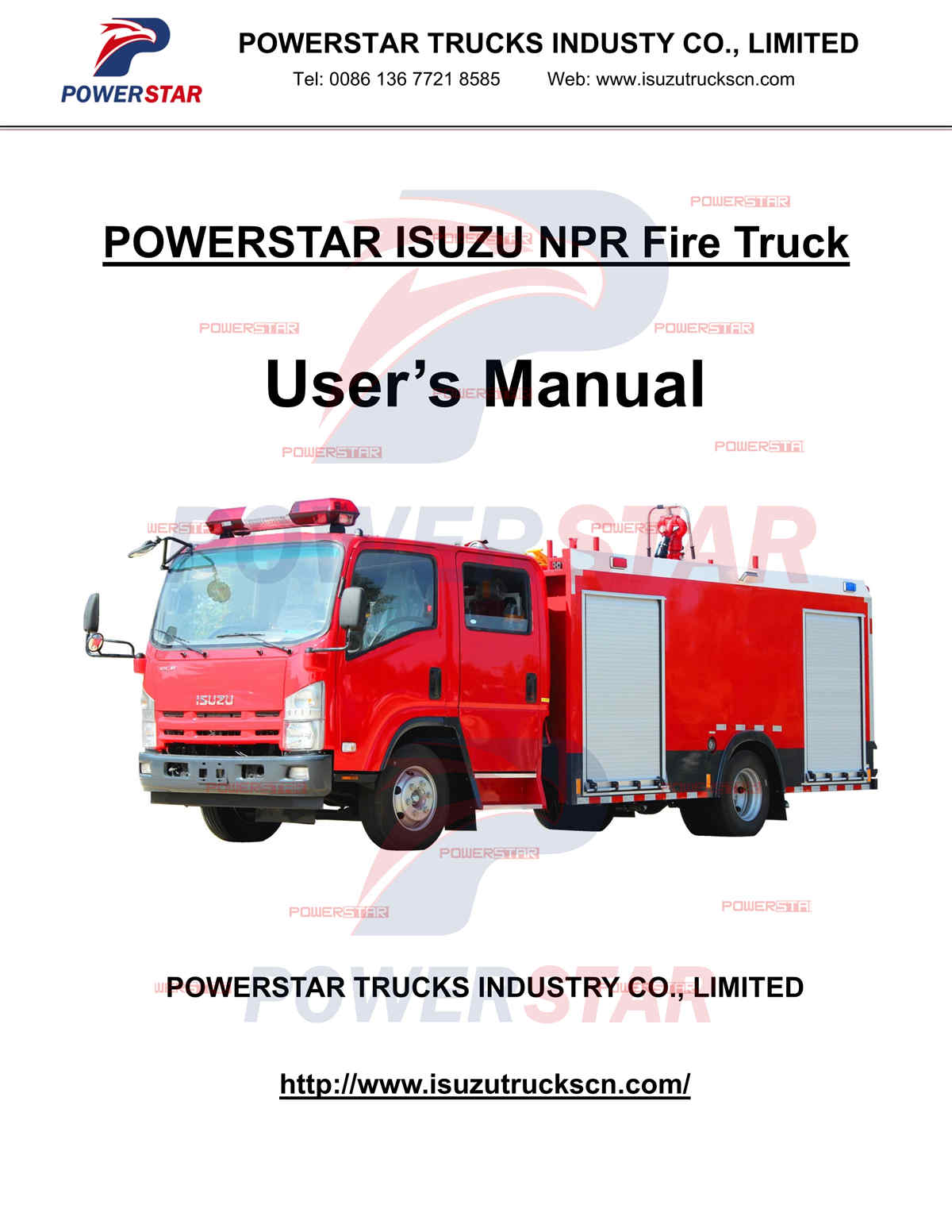 Manual del usuario de camiones de extinción de incendios de 6 ruedas ISUZU NPR NQR de Dubai
    