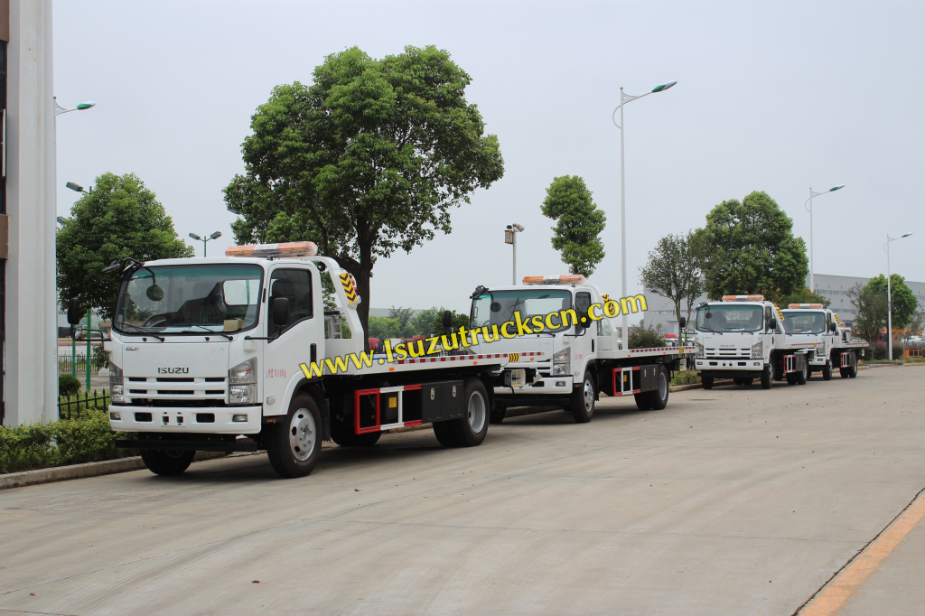 Clientes de Guinea Ecuatorial solicitan 4 unidades de camión grúa de plataforma plana Isuzu de 5 toneladas