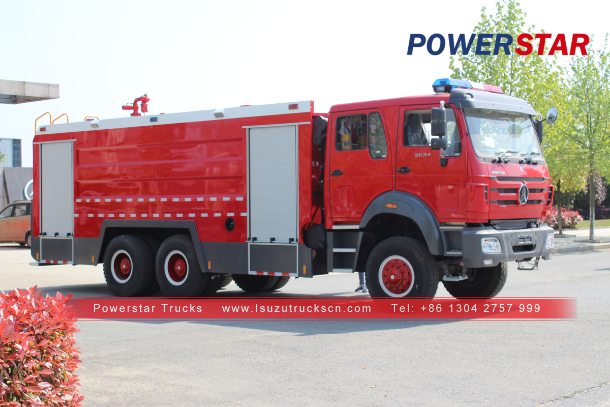 China 6x4 10000L-15000L Beiben camión de extinción de incendios con tanque de espuma de agua exportado a Uganda