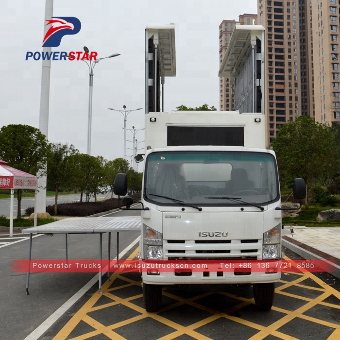 Camión de escenario móvil de la marca Isuzu y camión hidráulico con pantalla LED para exteriores para roadshow