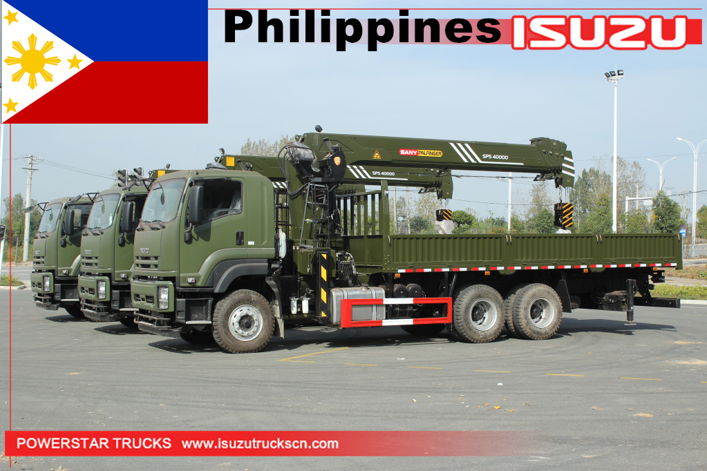 Camión militar de la grúa del cargo de Filipinas ISUZU vc46 GIGA con la grúa del cargador de Palfinger SPS40000