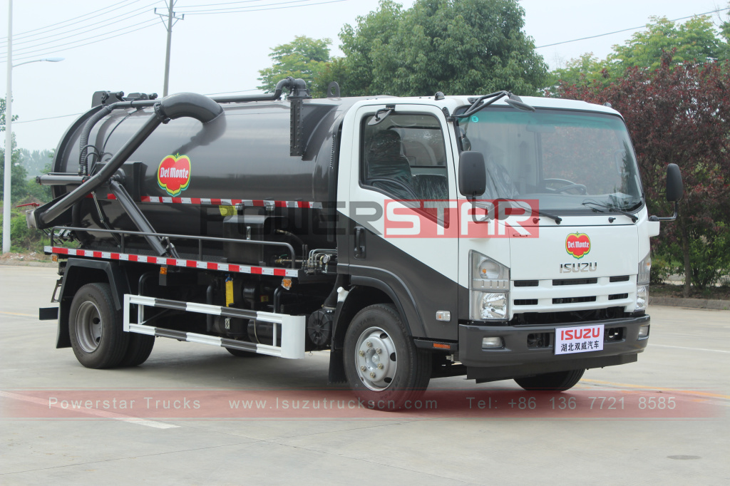 Filipinas Del monte ISUZU Camión de succión al vacío Camión de succión al vacío ISUZU ELF 4X2 Vehículo tanque de succión de aguas residuales al vacío 8,000L