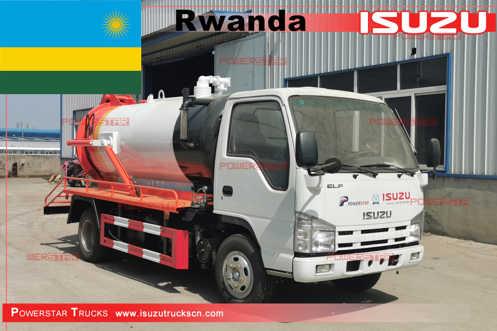 Ruanda - Camión móvil de succión de aguas residuales con cisterna de vacío ISUZU 4.000L
