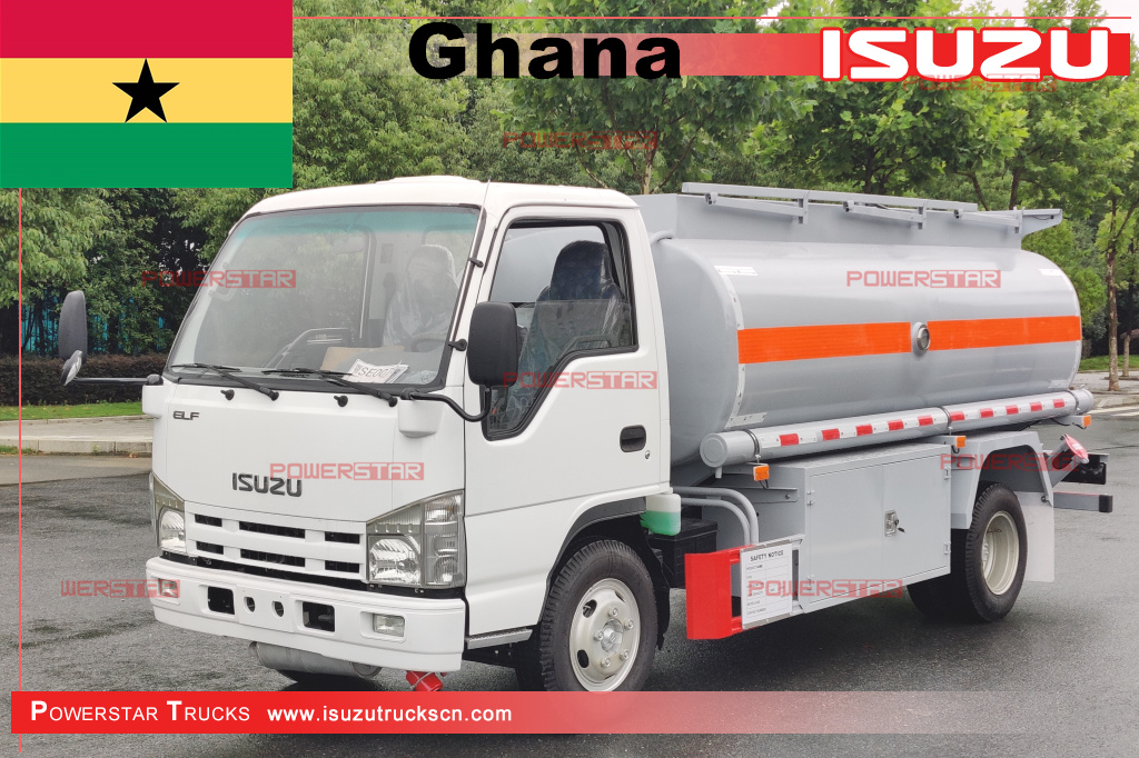 Ghana ISUZU NKR Camión cisterna de combustible de 5000 litros Camión cisterna de combustible Bowser para la venta