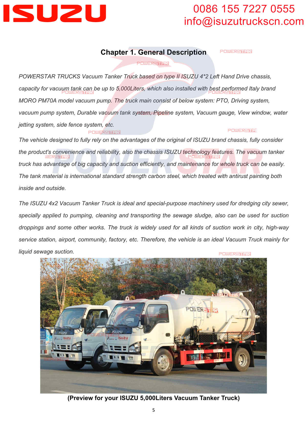 Manual del camión cisterna de vacío ISUZU 600P Filipinas