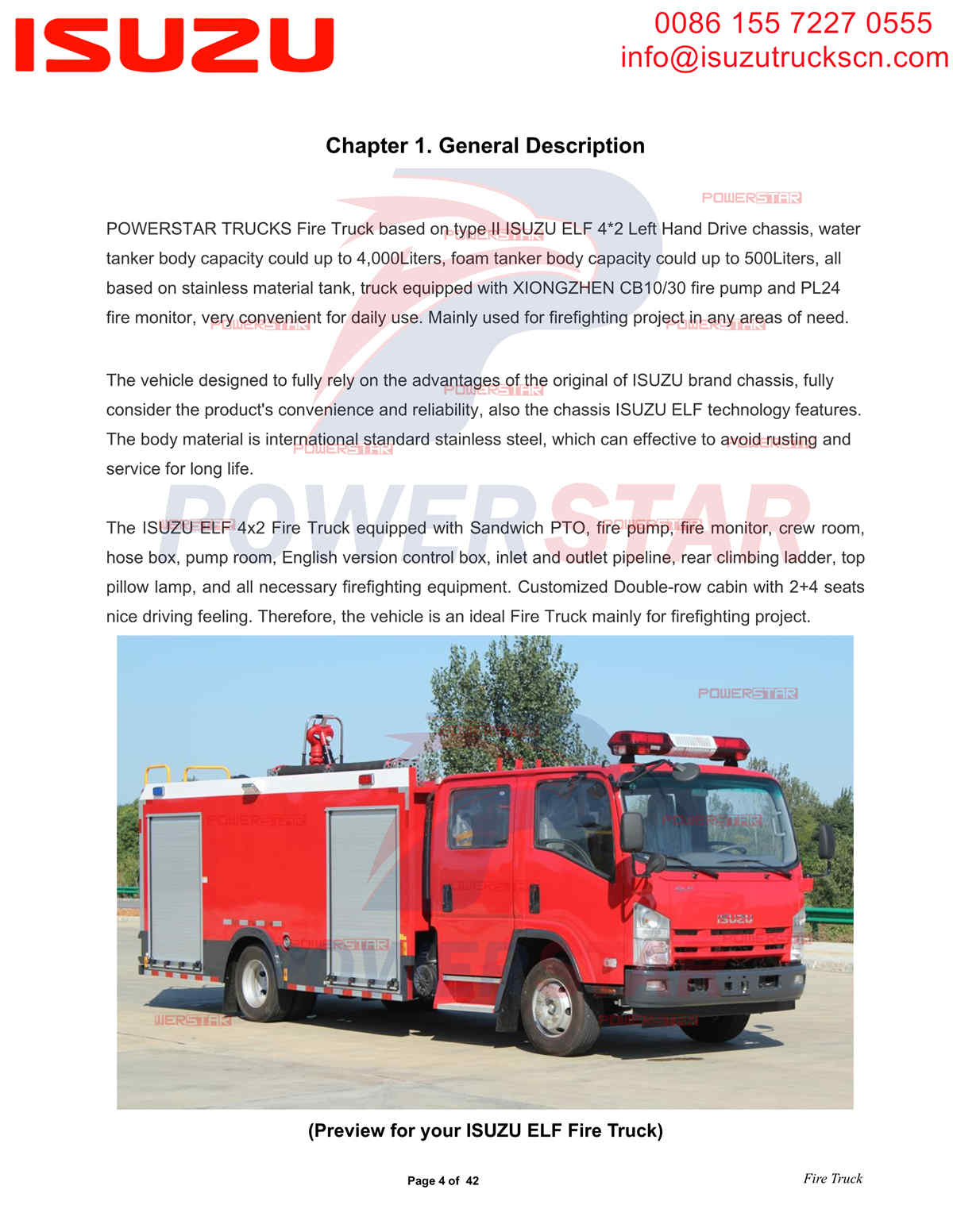 Exportación de camiones de bomberos de agua y espuma POWERSTAR ISUZU NPR a Dubai