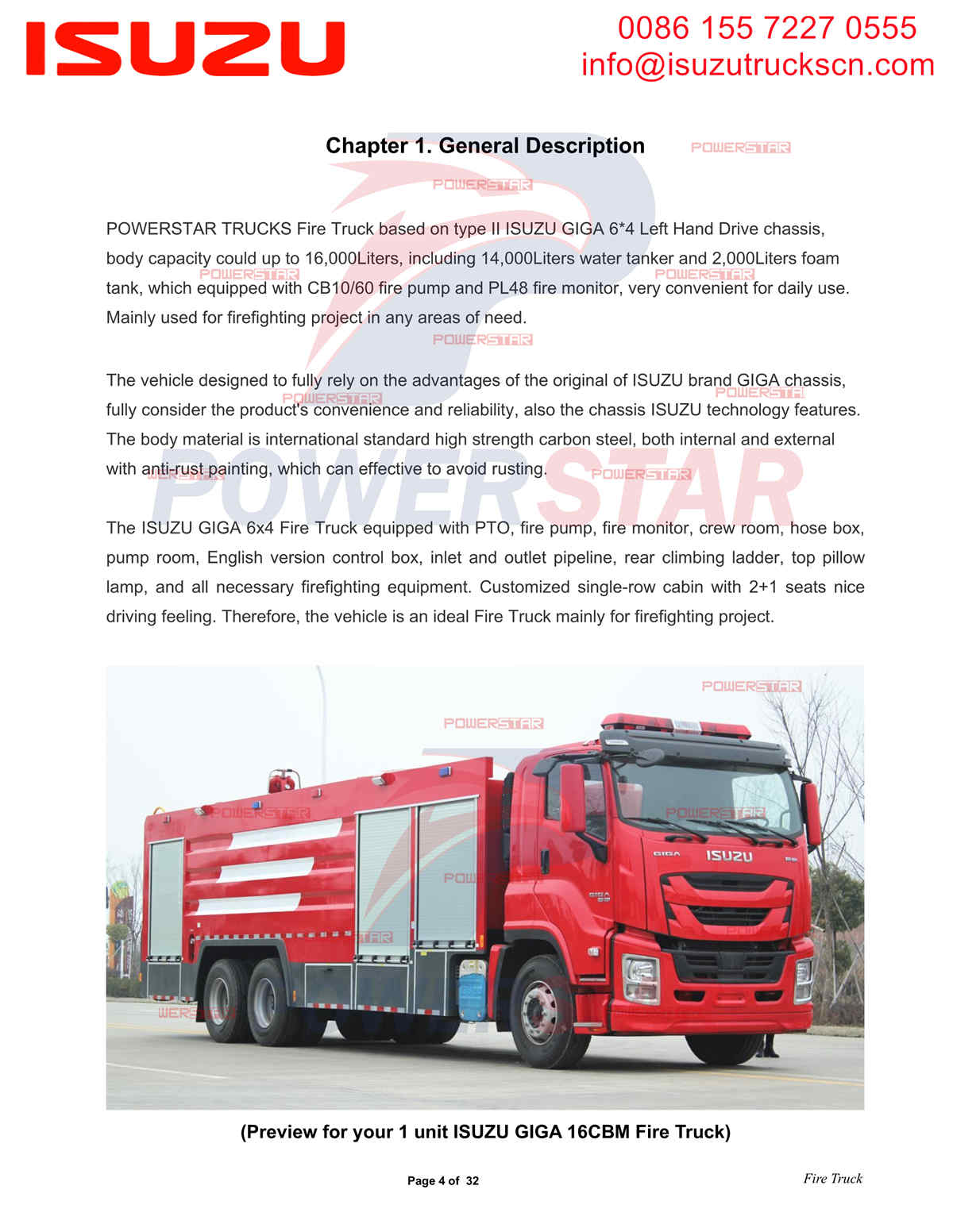 Exportación manual del camión de bomberos POWERSTAR ISUZU a países de Oriente Medio