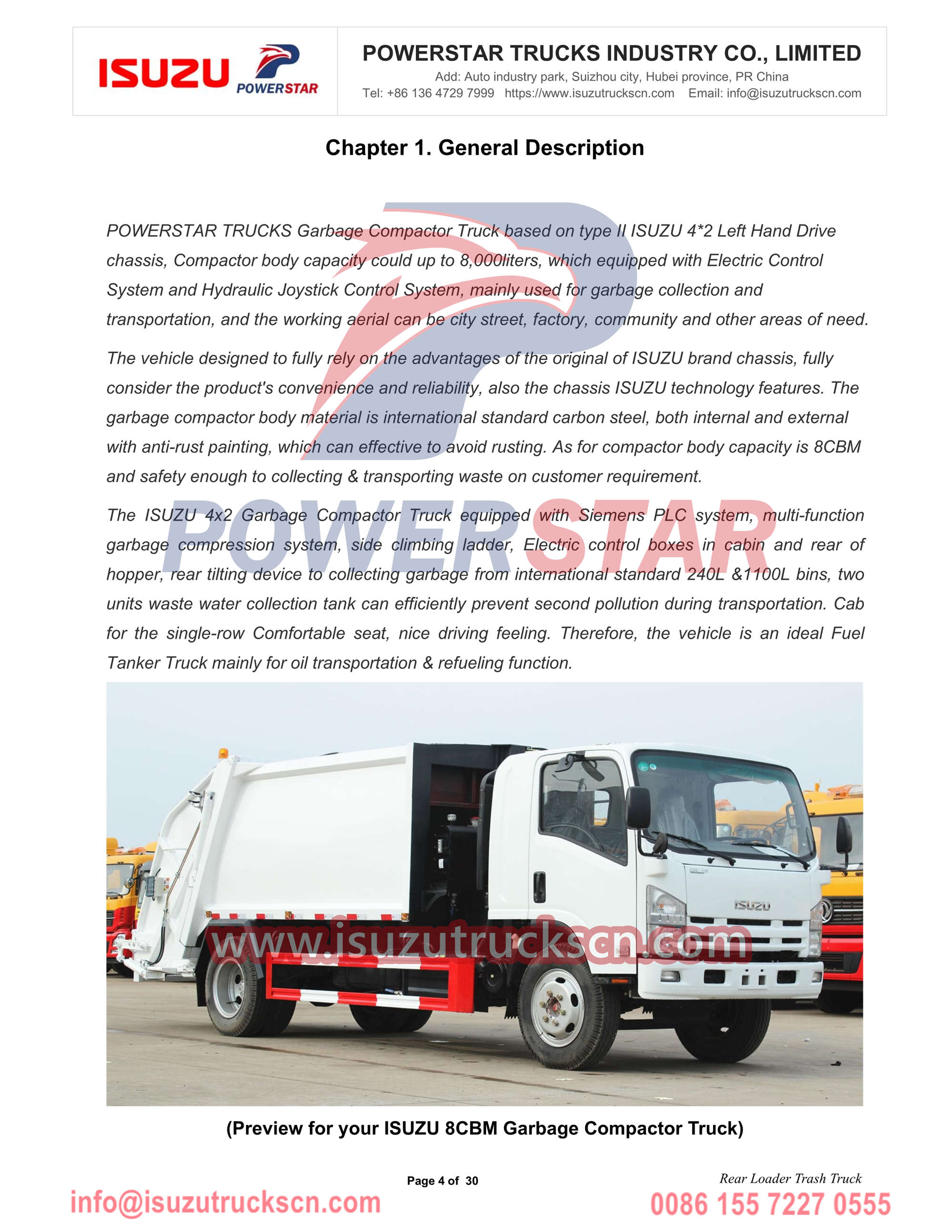 Manual de operación del camión compactador con cargador trasero ISUZU NPR 8cbm