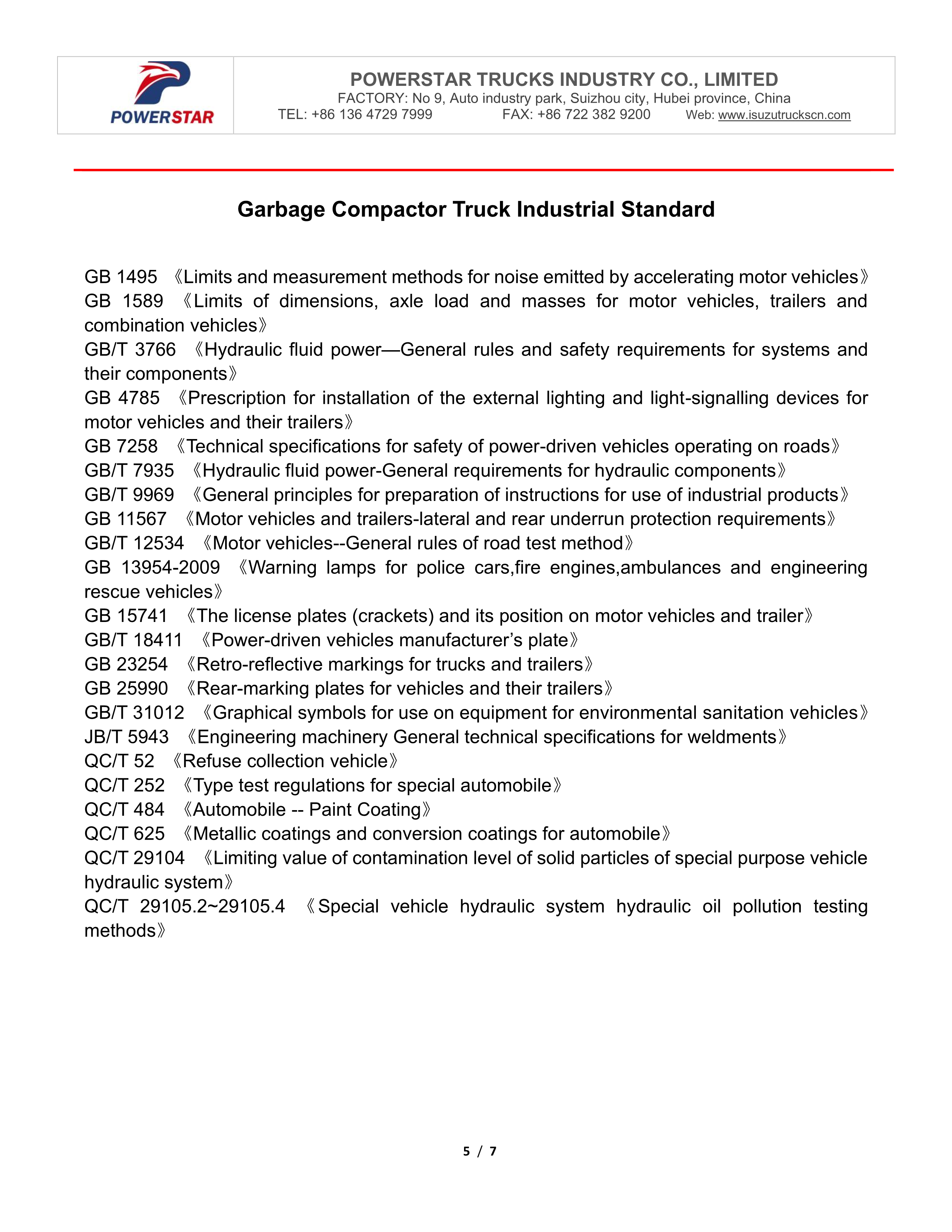 Lista de verificación de pruebas de fábrica del camión compactador de basura Isuzu