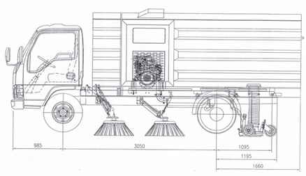 Dibujo técnico para camión barredor mecánico escoba marca Isuzu