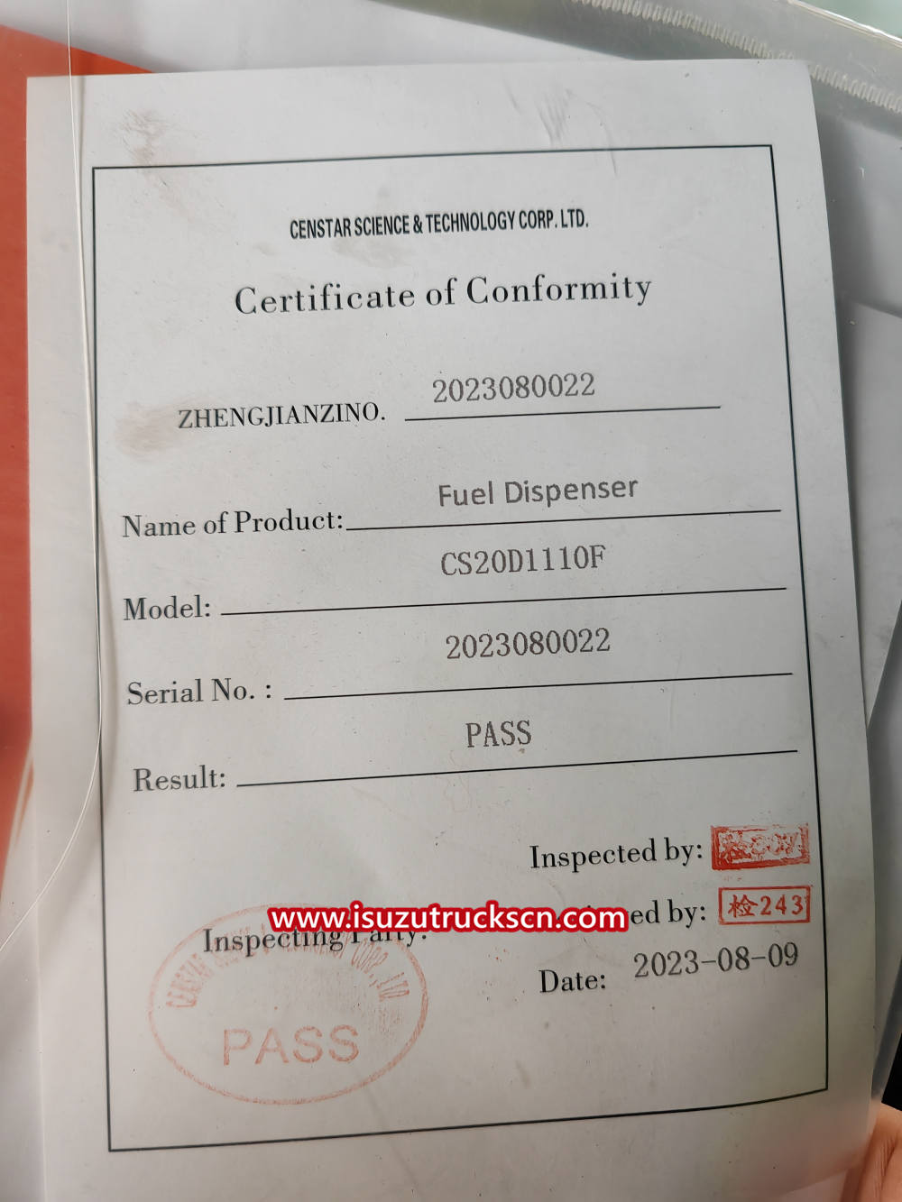 Manual de operación del dispensador de combustible para camión de combustible Isuzu CS20D1110F