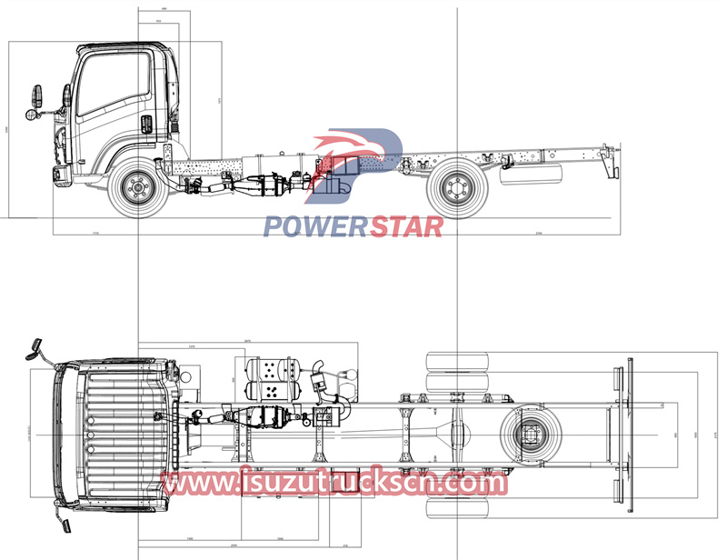 Dibujos técnicos del chasis Isuzu 700P con distancia entre ejes de 4175 mm