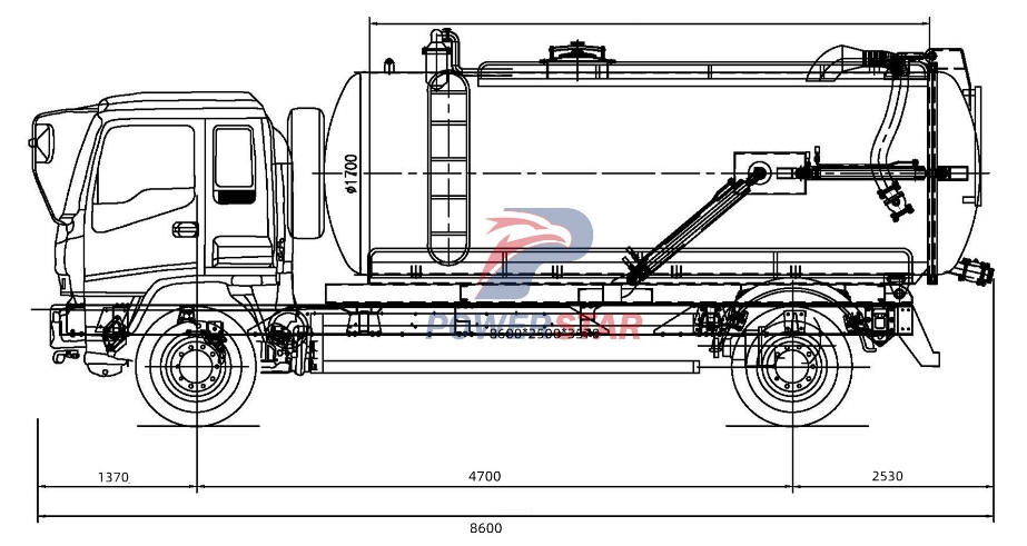 dibujo técnico del camión bomba séptica Isuzu GIGA 4x2