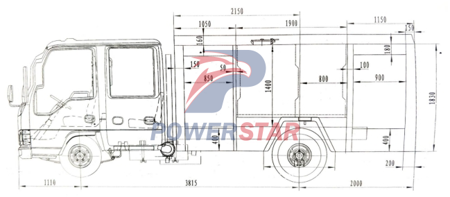 Dibujo técnico de la bomba contra incendios todoterreno Isuzu 4X4 de Albania