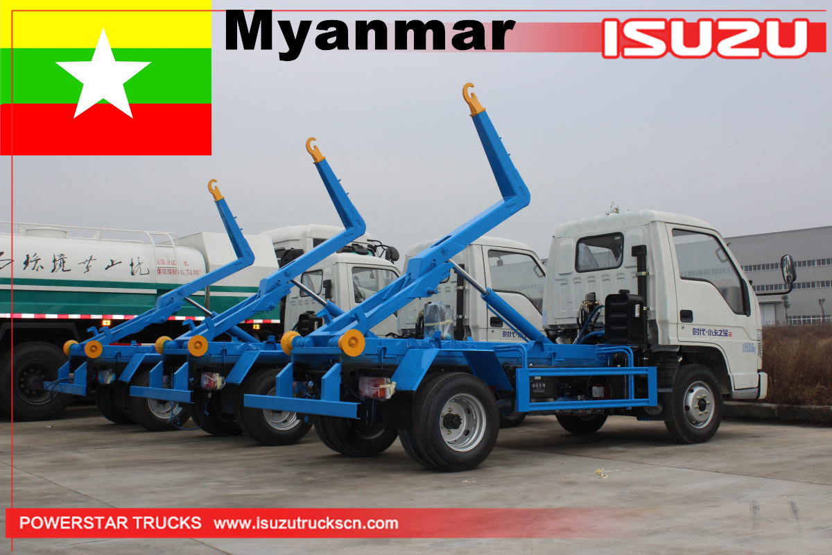 Myanmar - Camión de basura con gancho elevador de 3 unidades Foton
    