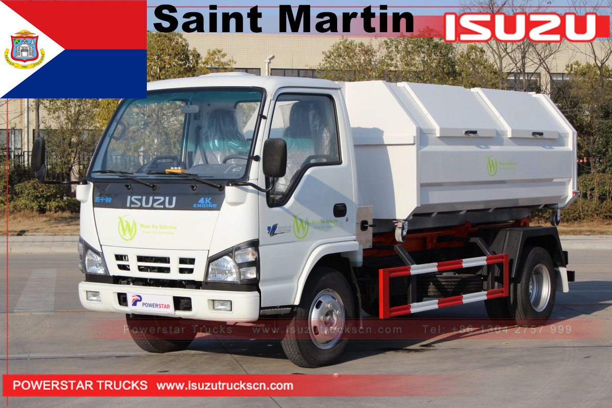Camión de basura con gancho elevador Isuzu Saint Martin 1 con 4 contenedores de basura
    