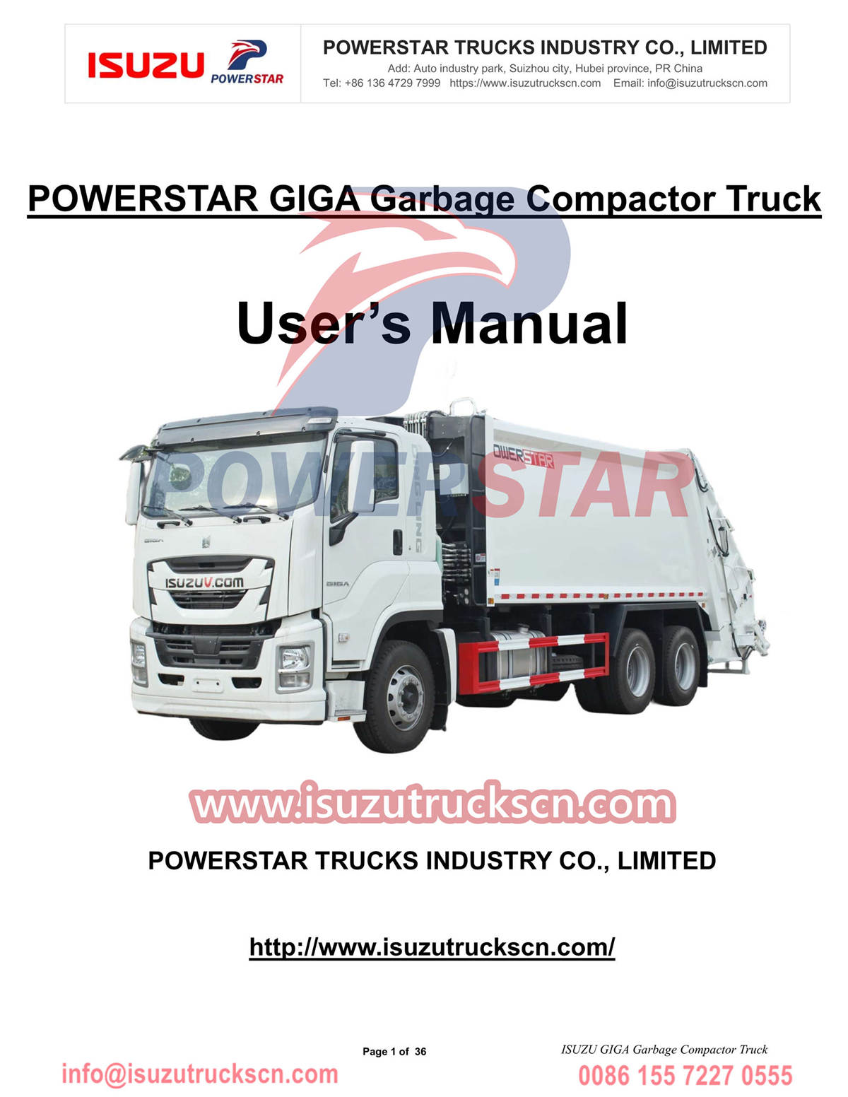 Filipinas Manila Isuzu GIGA 20cbm Manual de operación del camión compactador de basura
    