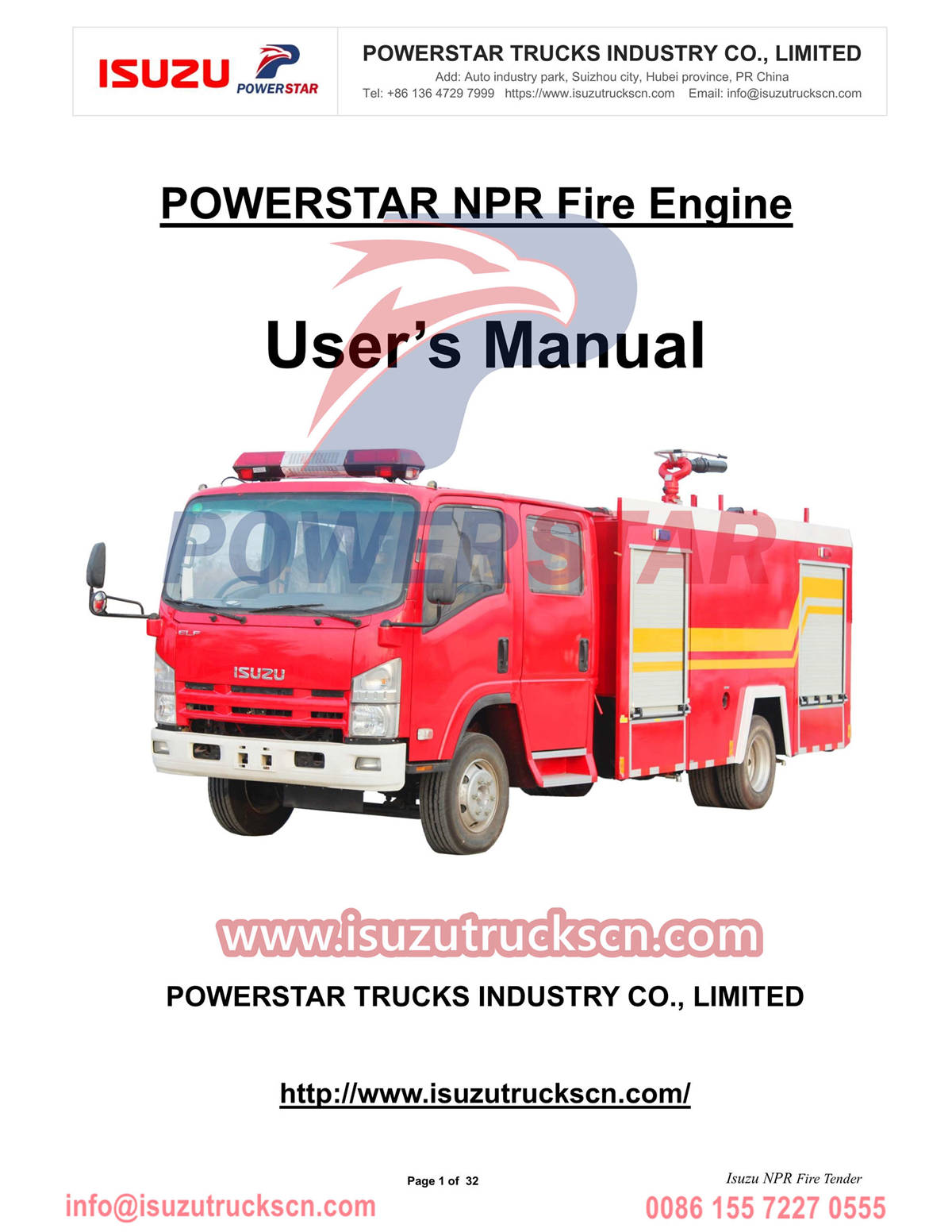 ISUZU Camión de bomberos NPR Manual de exportación Sierra Leona
        
